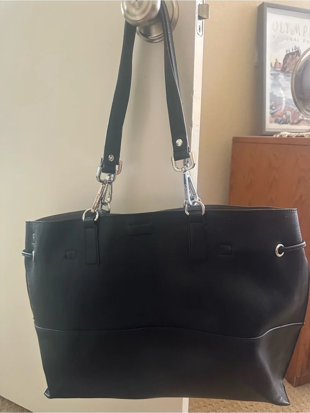 Calvin Klein Black Leather Shoulder Tote